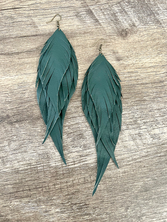 Dawson Fringe Feather Earrings | Teal