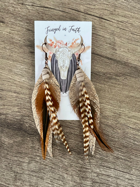 Roundup Feather Earrings | Cream + Rose Gold Sparkles