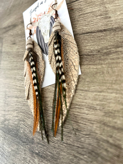 Roundup Feather Earrings | Cream + Rose Gold Sparkles