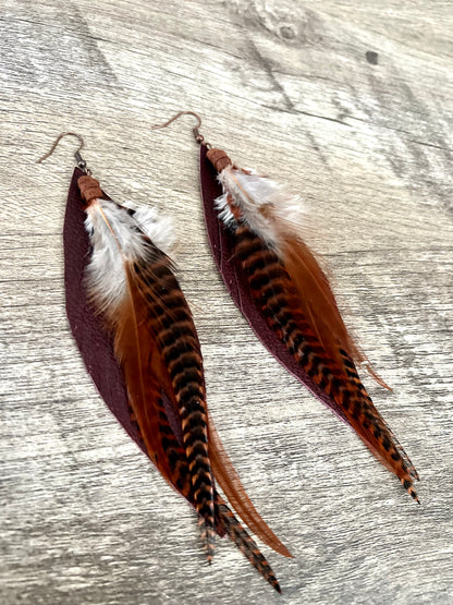 Clancy Feather Earrings | Merlot